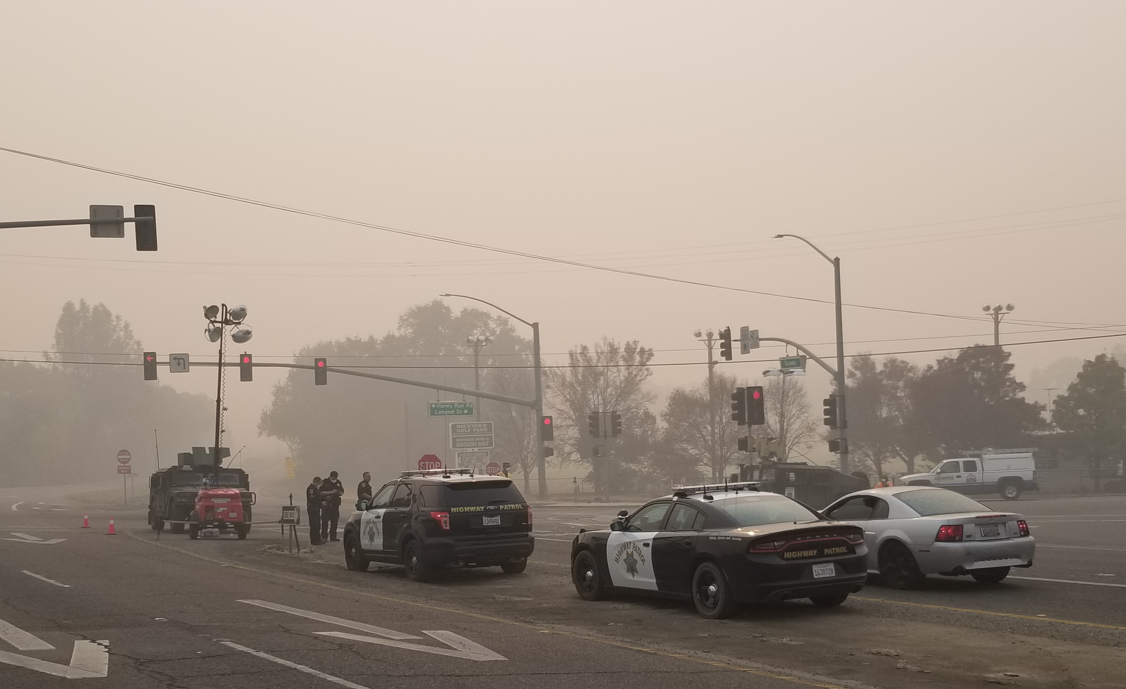 California Highway Patrol closed the intersection of Skyway and Honey Run Road in Chico. Only emergency responders and commercial vehicles can go further.